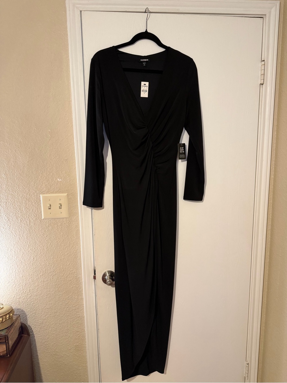 Express Black Long Sleeve Twist-Front Midi Dress